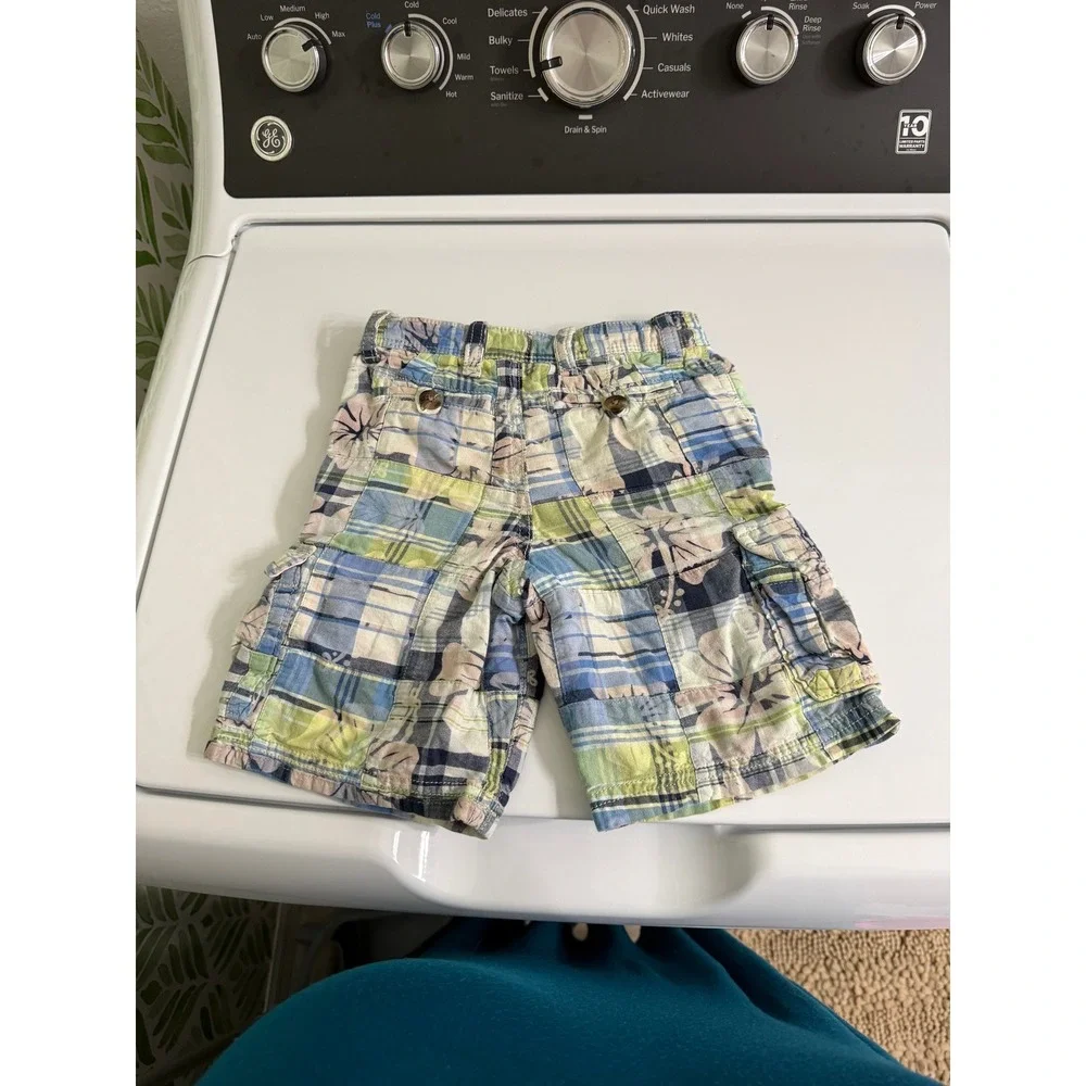 babyGap‎ Toddler Boys Patchwork Plaid Tropical Cargo Shorts Blue Green 3 Years